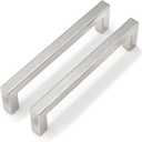goldenwarm 10 Pack 5 Inch Brushed Nickel Cabinet Pulls Square Drawer Handles Silver Kitchen Hardware Cupboard Dresser (5in(128mm) hole centers)