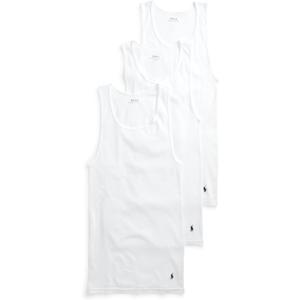 POLO RALPH LAUREN Men's Classic Fit Cotton Tanks 3-pack (3 White/Cruise Navy Pp) SM