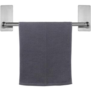 NearMoon Self Adhesive Bathroom Towel Bar- Stainless Steel Bath Wall Shelf Rack Hanging Towel Stick On Sticky Hanger Contemporary Style, NO Drilling (2 Pack, Brushed Nickel, 12-Inch Towel Rack)