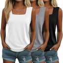 Velvelhall 3 Pack Summer Women's Tank Tops Casual Sleeveless Shirt Loose Fit Square Neck Tank Top Large