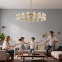 32-Lights Crystal Chandelier | Dia 33 Inch Round Chandeliers for Dining Room Over Table | Gold Dining Room Light Fixture Apply to Living Room | Foyer | Entryway | 32 X G4 Bulbs (Included), Round D33'' 32-Lights