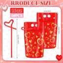 60 Sets Valentine's Day Drink Pouches with Straws 16 oz Heart Drink Pouches for Adults Alcohol Reusable Smoothie Juice Bags Reclosable Alcohol Bags for Valentines Wedding Birthday(Red)