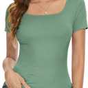 Womens Square Neck Short Sleeve Casual Tshirts Tops Summer Going Out Work Cute Fitted Shirts Trendy 2025 (X-Large,Olive Green)