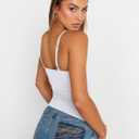 Trendy Queen Womens Adjustable Camisole Sleeveless Square Neck Spaghetti Strap Tank Tops Basic Shirt (White, XS)