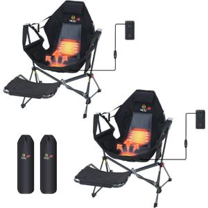 Nice C Heated Hammock Camping Chair with Footrest, Heated Camping Chair with Battery, Rocking Swing Chairs, Hammock Chairs with Stand, Heavy Duty (2, Heat Black W/Footrest)