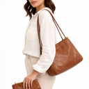 VOCUS Tote Bag for Women 2Pcs Large Casual PU Weekender Bag Soft Vegan Leather Shoulder Hobo Handbag Purse Travel Oversize 