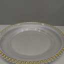 12 Pcs 13'' Gold Clear Plastic Charger Plates with Bead Rim Round Clear Beaded Charger Plate Decorative Dinner Tableware Wedding Birthday Xmas Thanksgiving Halloween Party Table Dinner Decor