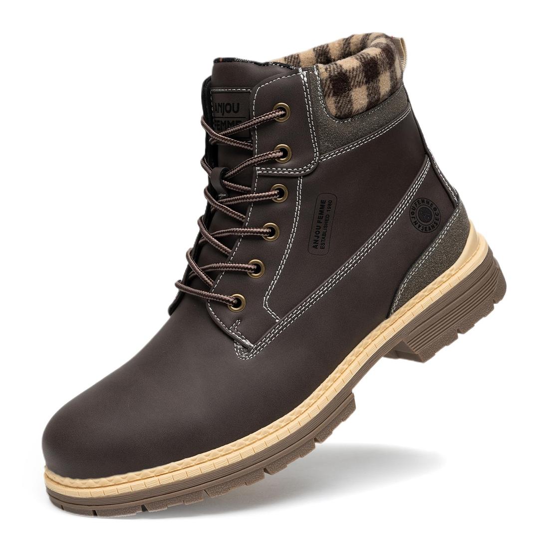 ANJOUFEMME Winter Hiking Boots Men Waterproof, Warm Work Trekking Boots for Men FNM19-G-BROWN, Size 9