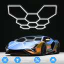 MODERN Hexagon Garage Light: Higher Brightness 38880 Lumens Honeycomb Garage Light, 8 Grid Systems 6500K, Hexagon Garage Grid Lighting for Garage, Gym, Car Detailing Shop etc.