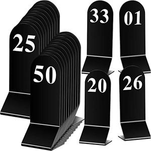 Remerry 50 Pcs Table Numbers 1-50 Acrylic Double Sided Number Cards for Restaurant Acrylic Tent Table Holders Tent Cards Wedding 2.36 x 6.3 Inch(Black)