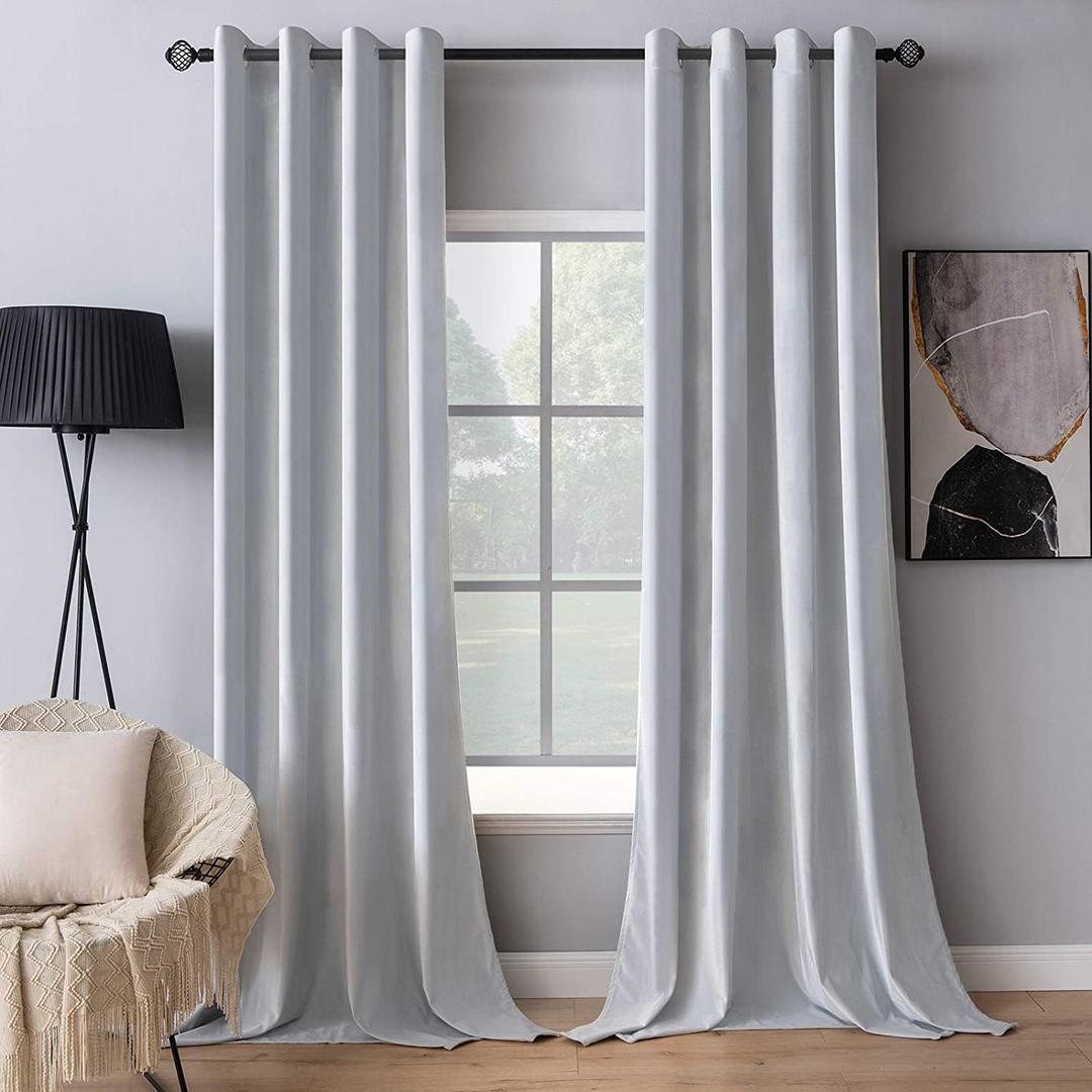 MIULEE Velvet Curtains Silver Light Grey Elegant Grommet Thermal Insulated Soundproof Room Darkening Curtains/Drapes for Classical Living Room Bedroom Decor 52 x 96 Inch Set of 2