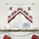 Christmas Poinsettia Swag Curtain Valance for Kitchen, Retro Cardinals Light Filtering Short Swag Topper for Windows Bedroom Bathroom Privacy Added Rod Pocket Design, 28"Wx36"L-2PCs, Red and White