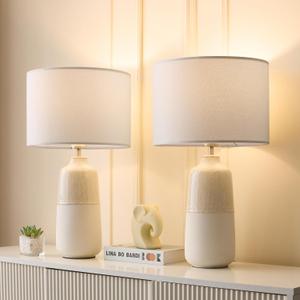 Tall Ceramic Table Lamp Set of 2, White Lamps for Bedroom Farmhouse Rustic Lamp Set Bedside Nightstand Lamps Set of Two Side Table Lamps for Living Room, 22IN, QL5198 (Large)
