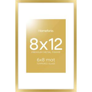 Homeforia 8x12 Picture Frame Gold, High End Metal 8 x 12 Poster Frames with Mat 6 by 8 for Photo, 12x8 Frame Matted to 6x8 inch Print, 8by12 Wall or Tabletop Frames, Tempered Glass, Wall Kit, Set of 1