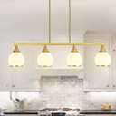 Island Light for Kitchen,4-Light Gold Finish Kitchen Island Pendant Lighting with Round Frosted Glass Shades for Dining Table