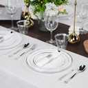 350PCS Silver Plastic Plates Dinnerware Set, Thanksgiving Disposable Plates, 50 Dinner and 50 Dessert Plates, 50 Pre Rolled Napkins with Silverware and 50 Cups for Party and Wedding