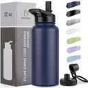 DOMICARE 32 oz Insulated Water Bottle, Vacuum Insulated Stainless Steel Sports Water Bottle with Straw Lid & Spout Lid, Leakproof, Reusable - Travel, Camping, Bike, Navy Blue