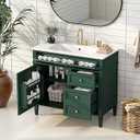 36'' Bathroom Vanity Without Resin Sink, Solid Wood Frame Modern Storage Cabinet with Tip-Out Drawer & Soft Closing Doors, Green