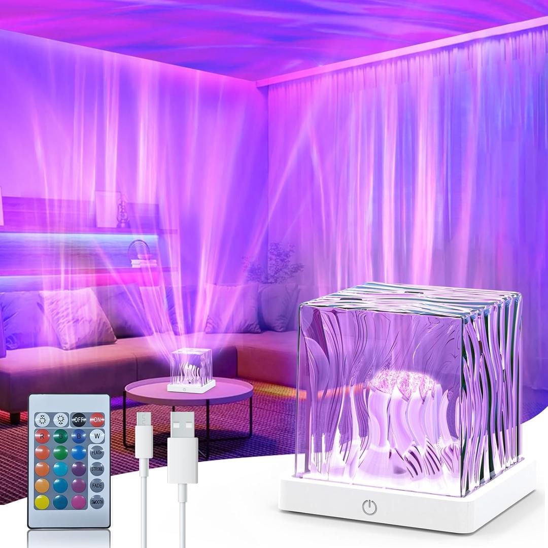 Northern Lights Projector, 16 Colors Rechargeable Aurora Light Projector & Mood Lighting Galaxy Lamp, Aurora Water Ripple Projector Light with Remote Control for Room Decorations,Cool Lights (Purple)