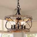 20" Farmhouse Chandelier, 5-Light French Country Drum Chandelier Over Table, Wood Chandelier for Kitchen Island Dining Room Entryway