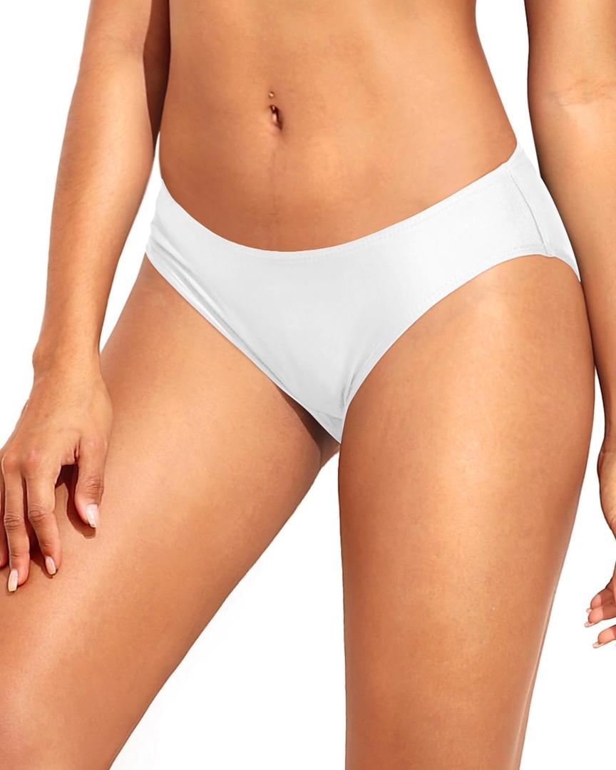 Tempt Me Women Strappy Bikini Bottom Full Coverage Bathing Suit Bottoms Swimsuit Bottom (Solid White, M)