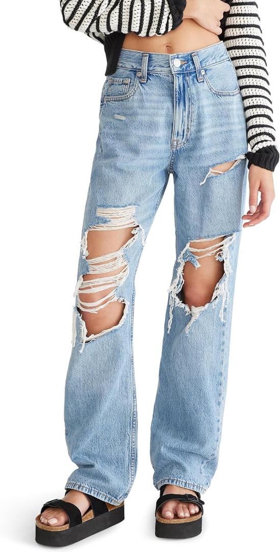 Aeropostale Womens Juniors High Rise Loose Fit Jean, Medium WASH, 12S