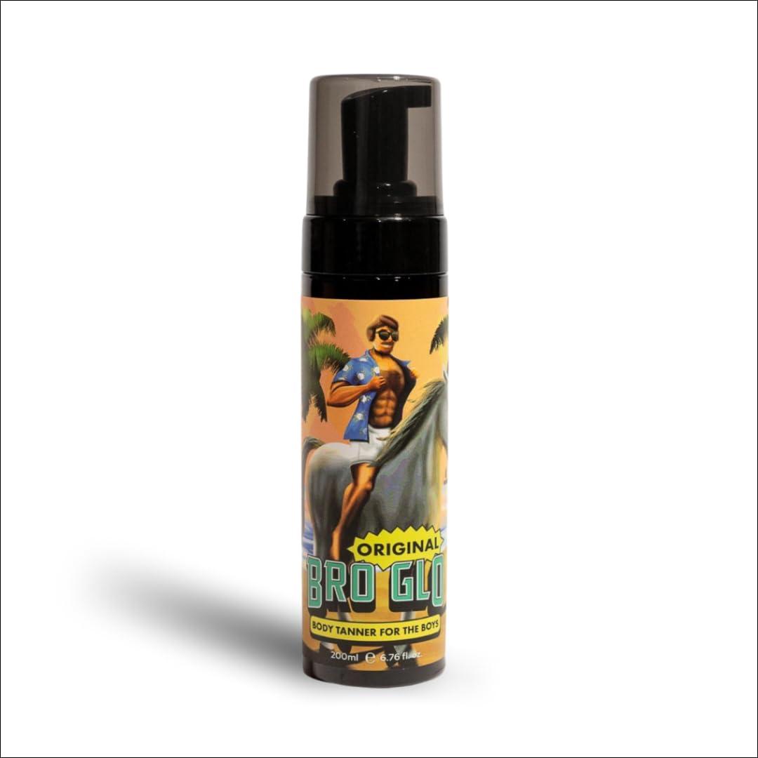 Bro Glo Self Tanner for The Boys - Quick Application Foam Mousse Easy Sunless Tan For Face and Body Oil Free Water Based Faster Skin Drying Natural Sun Kissed Bronze Color Perfect Men - 6.76 FL oz