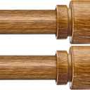Lootkell 2 Pack Wood Curtain Rods for Windows 72 to 144 Inches 1" Diameter Boho Decorative Heavy Duty Window Curtain Rod Set Adjustable with Handmade Wood Grain Design for Living Room Bedroom Kitchen