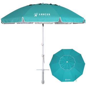 AMMSUN 8 Feet Large Beach Umbrella with Sand Anchor Heavy Duty High Wind Portable Outdoor Umbrellas UV 50+ Protection Air Vent Tilt Patio Garden Pool
