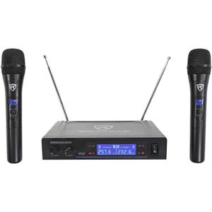 Rockville RWM1203VH Dual Wireless Handheld Microphone System, 2 Mics, VHF Long Range, Clear Sound, Digital Display, for Karaoke, Stage, Church, Live Events