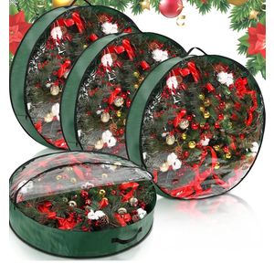 Aliceset 4 Pack Wreath Storage Containers, Storage Bags with Window and Handles, Durable Decoration Box Holder for Holiday
