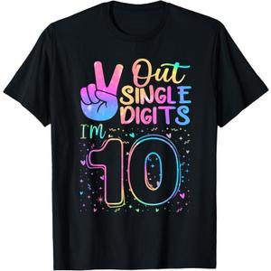 Peace Out Single Digits I'm 10 Year Old 10 Birthday Girl T-Shirt (Small, Black)