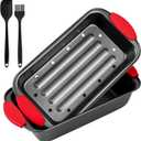 Meatloaf Pan with Drain Tray, 2 Piece Set Meat Loaf Pan with Silicone Grip and Spatula & Basting Brush, Carbon Steel with Nonstick Coating, Oven Safe to 450F, Versatile for Bread, Roasts, Cakes