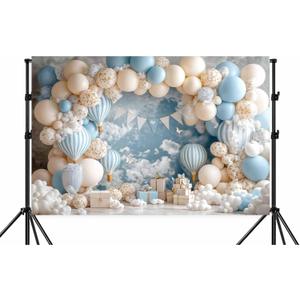 7x5ft Hot Air Balloon Backdrop Blue Sky White Clouds Butterfly Gift Photo Backdrops for Photography Newborn 1st Happy Birthday Party Decorations Wedding Bridal Space Travel Party