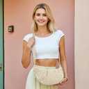 Herald Small Pleated Crescent Straw Woven Crossbody Bag for Women, Ruched Handmade Summer Beach Shoulder Purse Handbag