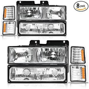 AXLAHA for 1994-1998 Chevy Silverado Headlights Assembly for 1994-1998 Chevy Silverado/Tahoe/Suburban/C10 Chrome Housing Clear Reflector Replacement Driver and Passenger Side