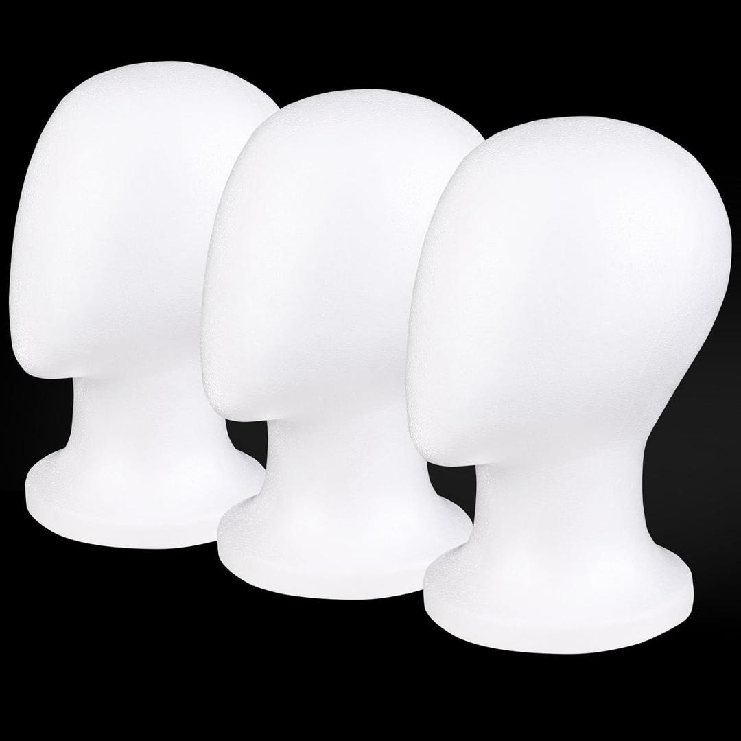 COOKOO 3 PCS Faceless Foam Mannequin Head Wigs Holder Styrofoam Wig Head Stand Wigs Foam Heads for Style, Model Hats ,Display Hair, and Hairpieces, Mask ,Home, Salon and Travel (3 Pieces)