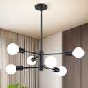 Modern Sputnik Chandeliers Light, 6-Light Black Chandeliers for Dining Room, Height Adjustable Ceiling Lights Farmhouse Chandelier for Kitchen Island Living Room Bedroom Visit The Store