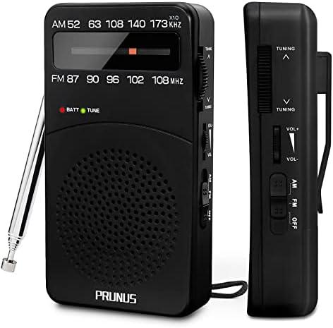 PRUNUS J-166 Portable Radio AM FM, Battery Operated Radio with Tuning Light, Back Clip, Excellent Reception, AM FM Radios Portable, Transistor Radios