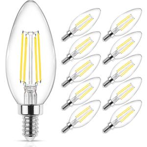Ascher E12 Candelabra LED Light Bulbs 60 Watt Equivalent, Daylight White 5000K, Non-Dimmable, 550 Lumen, Clear LED Filament Candle Bulbs, Pack of 10