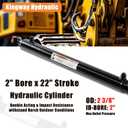 Kingway Double Acting Hydraulic Cylinder 2" Bore x 22" Stroke, 1" Pin Holes, SAE#6 Ports, 3000 PSI High-Pressure Welded Cylinder, Replacement Hydraulic Ram for Tractor, Loader, Ag Equipment