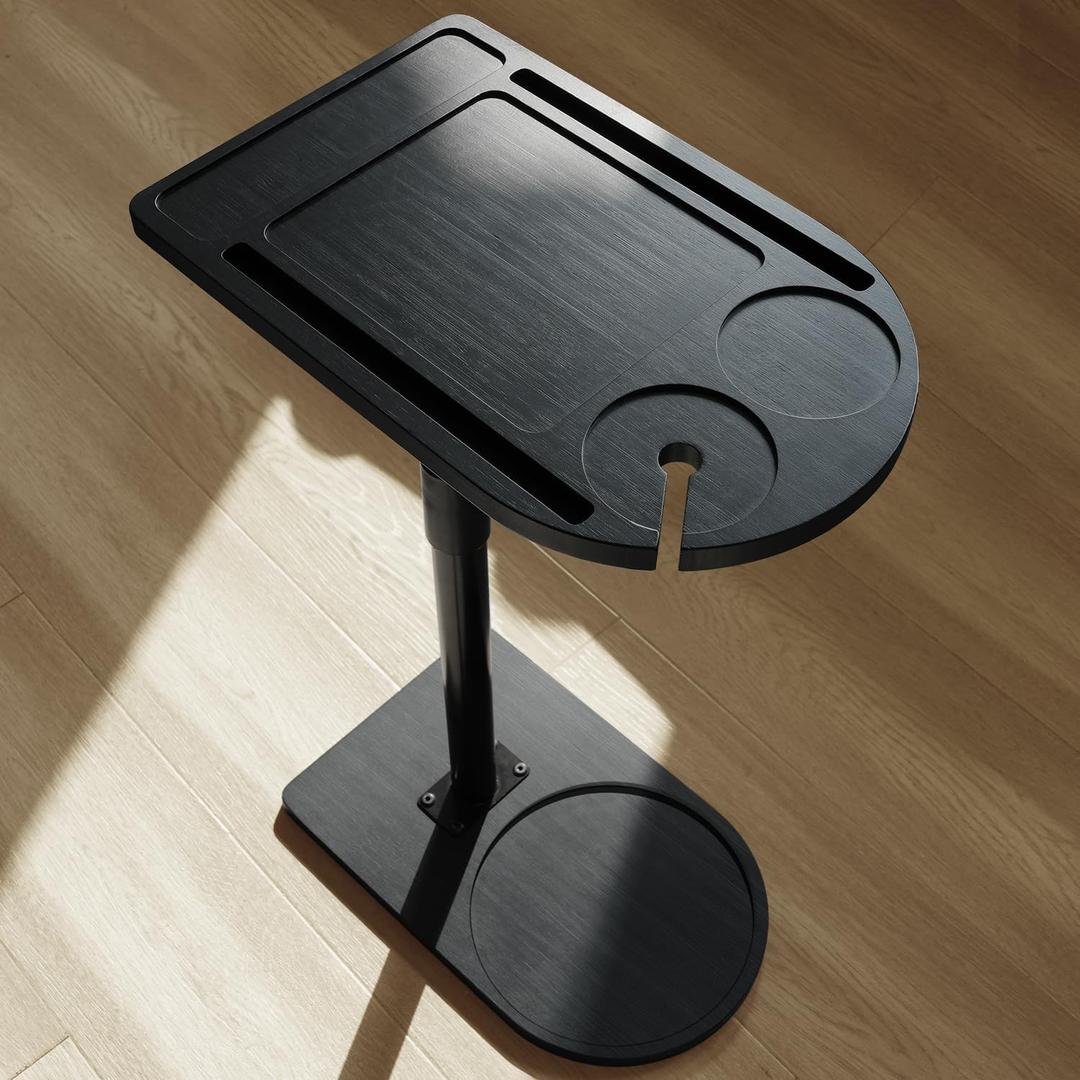 YUHFERA 360 Rotatable Sofa Tray Table for Couch Arm - Height Adjustable End Table for Bed or Chair with Phone & Tablet Slots, TV Tray Table, Side Table Tray for Small Spaces, Black,Arc