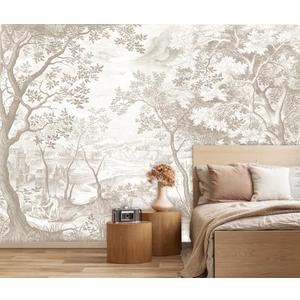Vintage Beige Forest Woodland Mural Wallpaper for Bedroom Living Room (Not Peel n' Stick) 21.6"