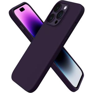 ORNARTO Compatible with iPhone 14 Pro Case 6.1, Slim Liquid Silicone 3 Layers Full Covered Soft Gel Rubber Phone Case Protective Cover with Microfiber Lining 6.1 inch-Elderberry