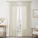 Beige Linen Curtains Long for Living Room 2 Panel Set Rod Pocket Light Filtering Privacy Neutral Semi Sheer Flax Linen Curtains Rustic Farmhouse Boho Decor Cotton Textured Gauze Drapes, 39x84 in 