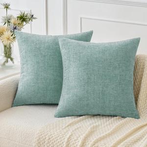MIULEE Pack of 2 Couch Throw Pillow Covers 20x20 Inch Soft Aqua Green Chenille Pillow Covers for Sofa Living Room Spring Home Decor Couch Solid Dyed Cases
