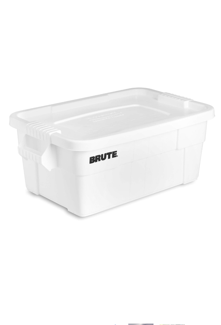 Rubbermaid Commercial Products BRUTE Tote Storage Container with Lid-included, 14-Gallon, White, Reusable Boxes for Moving/Storing in Garage/Basement/Attic/Jobsite/Truck/Camping