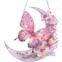 SOURMO Hanging Diamond Art Painting Pendant, DIY Double Sided Acrylic Diamonds Painting Board Kit for Adults (Pink Butterfly and Moon)