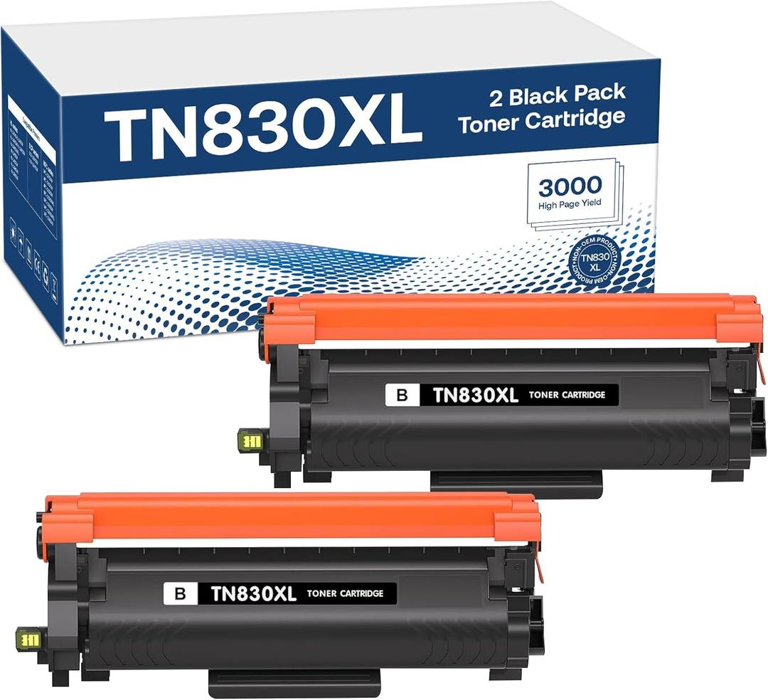 TN830XL Toner Cartridges Compatible for Brother TN830XL TN830 XL Toner High Yield Work with HL-L2460DW DCP-L2640DW HL-L2405W HL-L2400D HL-L2480DW MFC-L2820DW MFC-L2820DW XL (2 Black)