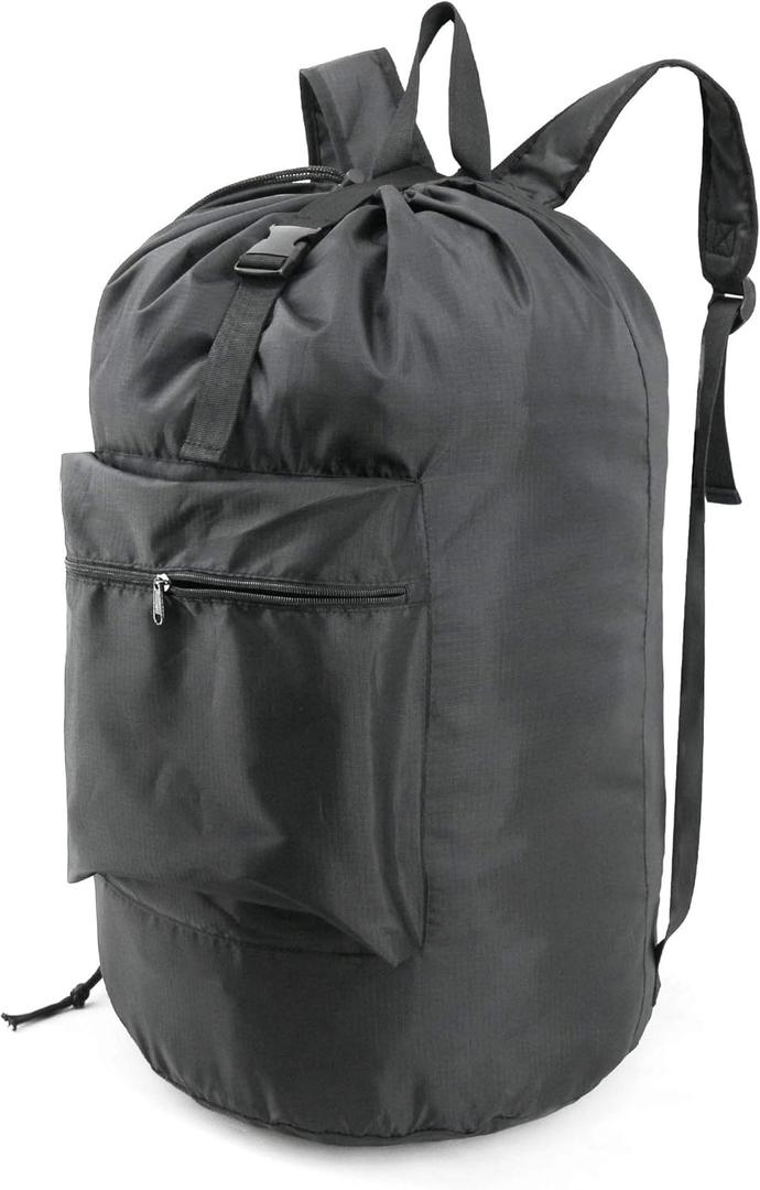 BeeGreen Laundry Bag Backpack w Adjustable Shoulder Straps College Dorm Essentials w Drawstring Closure for Travel Camp Heavy Duty Laundry Hamper Backpack Portable w Handle Xlarge Black